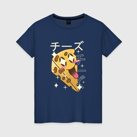 Женская футболка хлопок с принтом Японский кавайный кусочек сыра в Новосибирске, 100% хлопок | прямой крой, круглый вырез горловины, длина до линии бедер, слегка спущенное плечо | anime | art | cheese | cut | cute | fashion | japan | japanese | kanji | kawaii | manga | piece | алфавит | аниме | арт | в японском стиле | кандзи | манга | милота | молочные продукты | смех | сыр | сыр с дырками | сырок | японские буквы | япо