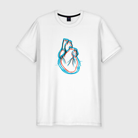 Мужская футболка хлопок Slim с принтом 3D эффект | Биение сердца в Новосибирске, 92% хлопок, 8% лайкра | приталенный силуэт, круглый вырез ворота, длина до линии бедра, короткий рукав | 3д | anaglyph | art | blue | cardio | focus | heart | heartbeat | love | real heart | red | анаглиф | арт | глитч | глич | иллюстрация | кардио | кардиограмма | клапаны | красный | любовь | настоящее сердце | рисунок | сердце | синий