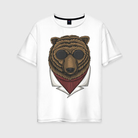 Женская футболка хлопок Oversize с принтом Gang Bear в Новосибирске, 100% хлопок | свободный крой, круглый ворот, спущенный рукав, длина до линии бедер
 | иллюстрация | косолапый | крутой | мафия | мишка