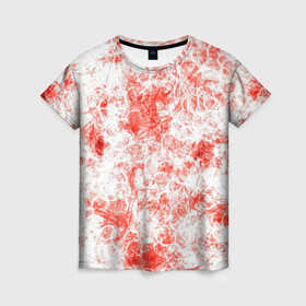 Женская футболка 3D с принтом Кроваво-грязные пятна в Новосибирске, 100% полиэфир ( синтетическое хлопкоподобное полотно) | прямой крой, круглый вырез горловины, длина до линии бедер | красно белый | узоры | уникальность