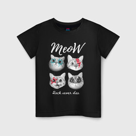 Детская футболка хлопок с принтом РОК КОТЫ в Новосибирске, 100% хлопок | круглый вырез горловины, полуприлегающий силуэт, длина до линии бедер | and | cat | cats | cute | funny | heavy | kitten | kitty | meow | metal | music | n | pet | rock | roll | star | кот | котик | коты | кошка | кошки | крутой | музыка | рок