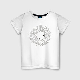 Детская футболка хлопок с принтом Подсолнух в Новосибирске, 100% хлопок | круглый вырез горловины, полуприлегающий силуэт, длина до линии бедер | контур | минимализм | подсолнух | цветок | черный