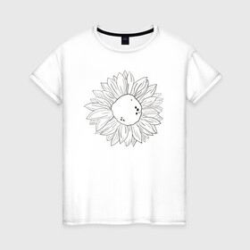 Женская футболка хлопок с принтом Подсолнух в Новосибирске, 100% хлопок | прямой крой, круглый вырез горловины, длина до линии бедер, слегка спущенное плечо | контур | минимализм | подсолнух | цветок | черный