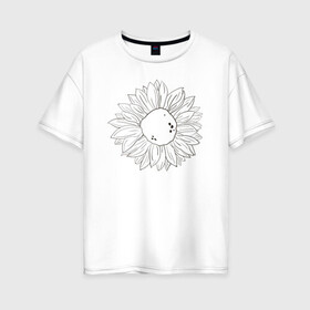 Женская футболка хлопок Oversize с принтом Подсолнух в Новосибирске, 100% хлопок | свободный крой, круглый ворот, спущенный рукав, длина до линии бедер
 | контур | минимализм | подсолнух | цветок | черный