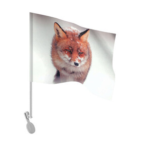 Флаг для автомобиля с принтом Лисица и снег в Новосибирске, 100% полиэстер | Размер: 30*21 см | fox | foxy | животное | звери | лиса | лисенок | лисичка | милая | рыжая | фокс