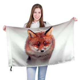 Флаг 3D с принтом Лисица и снег в Новосибирске, 100% полиэстер | плотность ткани — 95 г/м2, размер — 67 х 109 см. Принт наносится с одной стороны | fox | foxy | животное | звери | лиса | лисенок | лисичка | милая | рыжая | фокс