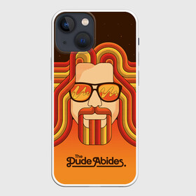 Чехол для iPhone 13 mini с принтом The Dude Abides в Новосибирске,  |  | dude | jeff bridges | the big lebowski | the dude abides | большой лебовский | боулинг | джефф бриджес | звезды | кегли | космос | фильм | чувак