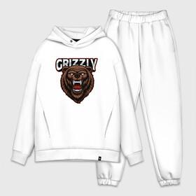 Мужской костюм хлопок OVERSIZE с принтом Медведь Grizzly в Новосибирске,  |  | bear | grizzly | kuma | гриззли | гризли | грозный | крутой | медведь | мишка