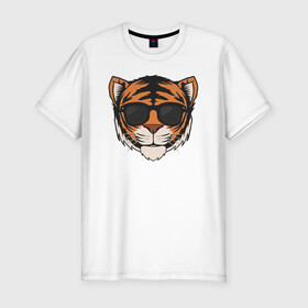 Мужская футболка хлопок Slim с принтом Блейз в очках в Новосибирске, 92% хлопок, 8% лайкра | приталенный силуэт, круглый вырез ворота, длина до линии бедра, короткий рукав | tiger | блейз | большая кошка | дикая кошка | иллюстрация | стикер