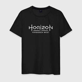 Мужская футболка хлопок с принтом Horizon Forbidden West в Новосибирске, 100% хлопок | прямой крой, круглый вырез горловины, длина до линии бедер, слегка спущенное плечо. | aloy | dawn | forbidden | horizon | west | zero | вест | нора | племя | форбидден | хорайзен | хоризон | элой
