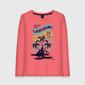 Женский лонгслив хлопок с принтом CALIFORNIA BEECH в Новосибирске, 100% хлопок |  | beech | california | retro | sea | summer | usa | каникулы | лето | море | отдых | пальмы | пляж | ретро | тропики