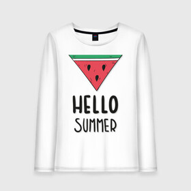 Женский лонгслив хлопок с принтом HELLO SUMMER в Новосибирске, 100% хлопок |  | funny | happy | hello | icecream | rainbow | romantic | summer | sun | арбуз | веселье | значки | лето | отдых | отпуск | привет | романтика | солнце | счастье | тепло