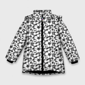 Зимняя куртка для девочек 3D с принтом Футбольные Мячи в Новосибирске, ткань верха — 100% полиэстер; подклад — 100% полиэстер, утеплитель — 100% полиэстер. | длина ниже бедра, удлиненная спинка, воротник стойка и отстегивающийся капюшон. Есть боковые карманы с листочкой на кнопках, утяжки по низу изделия и внутренний карман на молнии. 

Предусмотрены светоотражающий принт на спинке, радужный светоотражающий элемент на пуллере молнии и на резинке для утяжки. | fifa | football | uefa | болельщики | ворота | вратарь | гол | голкипер | игрок | кубок | лига чемпионов | матч | пенальти | сборная | соревнования | спорт | стадион | турнир | уефа | фанаты | фифа | футбол