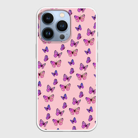 Чехол для iPhone 13 Pro с принтом Бабочки фиолетовые | 2 в Новосибирске,  |  | бабочка | бабочки | насекомые | нежный | рисунок | роза | сирень | цветочек | цветочный | цветы