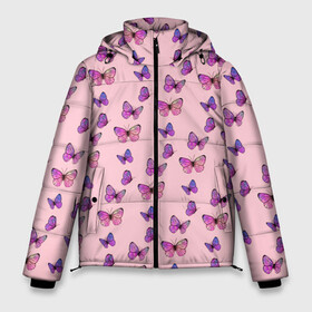 Мужская зимняя куртка 3D с принтом Бабочки фиолетовые 2 в Новосибирске, верх — 100% полиэстер; подкладка — 100% полиэстер; утеплитель — 100% полиэстер | длина ниже бедра, свободный силуэт Оверсайз. Есть воротник-стойка, отстегивающийся капюшон и ветрозащитная планка. 

Боковые карманы с листочкой на кнопках и внутренний карман на молнии. | бабочка | бабочки | насекомые | нежный | рисунок | роза | сирень | цветочек | цветочный | цветы