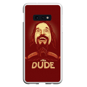 Чехол для Samsung S10E с принтом The Dude в Новосибирске, Силикон | Область печати: задняя сторона чехла, без боковых панелей | dude | jeff bridges | the big lebowski | большой лебовский | боулинг | джефф бриджес | кегли | чувак | шар