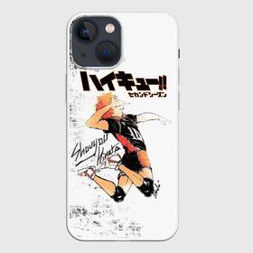 Чехол для iPhone 13 mini с принтом Шоё Хината | Haikyuu в Новосибирске,  |  | 10 номер | anime | haikyu | haikyuu | karasuno | manga | аниме | волейбол | волейбольный клуб | грязь | лого | логотип | манга | прыжок | состареная | старшая карасуно | хаику | хаикую | шоё хината | эмблема