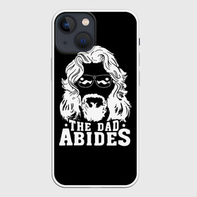 Чехол для iPhone 13 mini с принтом The dad ABIDES в Новосибирске,  |  | Тематика изображения на принте: dude | jeff bridges | the big lebowski | большой лебовский | джефф бриджес | трафарет | фильм | чувак