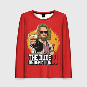 Женский лонгслив 3D с принтом The dude redemption в Новосибирске, 100% полиэстер | длинные рукава, круглый вырез горловины, полуприлегающий силуэт | dude | jeff bridges | the big lebowski | the dude redemption | большой лебовский | боулинг | джефф бриджес | кегли | коктейль | фильм | чувак | шар