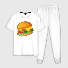 Мужская пижама хлопок с принтом My Burger в Новосибирске, 100% хлопок | брюки и футболка прямого кроя, без карманов, на брюках мягкая резинка на поясе и по низу штанин
 | cheeseburger | бургер | вредная еда | гамбургер | иллюстрация