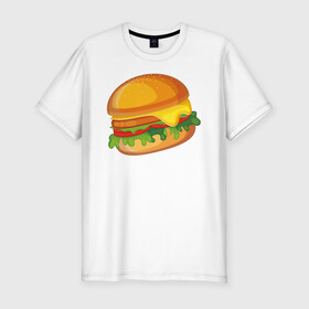 Мужская футболка хлопок Slim с принтом My Burger в Новосибирске, 92% хлопок, 8% лайкра | приталенный силуэт, круглый вырез ворота, длина до линии бедра, короткий рукав | cheeseburger | бургер | вредная еда | гамбургер | иллюстрация