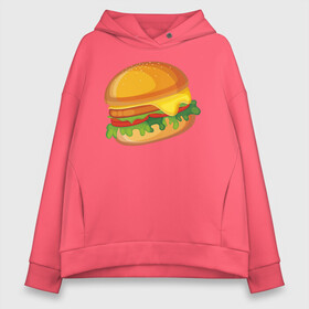 Женское худи Oversize хлопок с принтом My Burger в Новосибирске, френч-терри — 70% хлопок, 30% полиэстер. Мягкий теплый начес внутри —100% хлопок | боковые карманы, эластичные манжеты и нижняя кромка, капюшон на магнитной кнопке | cheeseburger | бургер | вредная еда | гамбургер | иллюстрация