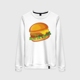 Женский свитшот хлопок с принтом My Burger в Новосибирске, 100% хлопок | прямой крой, круглый вырез, на манжетах и по низу широкая трикотажная резинка  | cheeseburger | бургер | вредная еда | гамбургер | иллюстрация