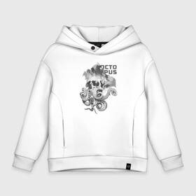 Детское худи Oversize хлопок с принтом OCTOPUS SKULL в Новосибирске, френч-терри — 70% хлопок, 30% полиэстер. Мягкий теплый начес внутри —100% хлопок | боковые карманы, эластичные манжеты и нижняя кромка, капюшон на магнитной кнопке | монстр | морской | осьминог | пират | скелет | тату | татуировка | череп | щупальцы