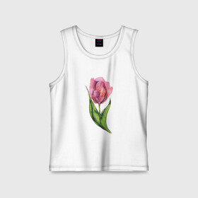 Детская майка хлопок с принтом Акварельный тюльпан в Новосибирске,  |  | flower | pink | tulip | акварель | весна | графика | лето | розовый | тюльпан | цветок