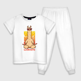 Детская пижама хлопок с принтом Медитирующая Лама | Namaste в Новосибирске, 100% хлопок |  брюки и футболка прямого кроя, без карманов, на брюках мягкая резинка на поясе и по низу штанин
 | Тематика изображения на принте: art | bhuddism | illustration | llama | llamaste | meditation | nerd | yoga | zen | арт с ламой | буддизм | верблюдовые | дзен | животные | иллюстрация | йога | ллама | медитация | милая лама | намасте | нерд | принты с ламой