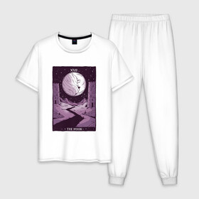 Мужская пижама хлопок с принтом Карты ТАРО | Пейзаж с луной в Новосибирске, 100% хлопок | брюки и футболка прямого кроя, без карманов, на брюках мягкая резинка на поясе и по низу штанин
 | Тематика изображения на принте: 17 век | esoteric | moon | moonlight | moonshine | night | tarot card | башни | гадание | живая луна | замок | затмение | звёздная ночь | звёздное небо | звёзды | карта таро | кристаллы | луна | лунный свет | пейзаж | полумесяц