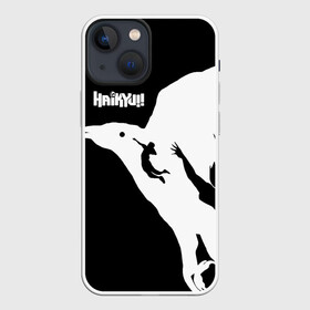 Чехол для iPhone 13 mini с принтом Ворон Карасуно Haikyu в Новосибирске,  |  | anime | haikyu | haikyuu | karasuno | manga | аниме | волейбол | волейбольный клуб | ворон | ворона | вороны | игроки | карасуно | крылья | манга | мяч | питца | силуэт | хаику | хаикую | черный