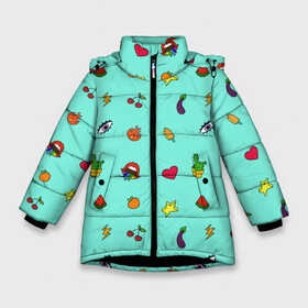 Зимняя куртка для девочек 3D с принтом Смайлики - Эмодзи в Новосибирске, ткань верха — 100% полиэстер; подклад — 100% полиэстер, утеплитель — 100% полиэстер. | длина ниже бедра, удлиненная спинка, воротник стойка и отстегивающийся капюшон. Есть боковые карманы с листочкой на кнопках, утяжки по низу изделия и внутренний карман на молнии. 

Предусмотрены светоотражающий принт на спинке, радужный светоотражающий элемент на пуллере молнии и на резинке для утяжки. | веселые иллюстрации | знаки | позитив | прикольные принты | смайлики | смайлы | эмоджи