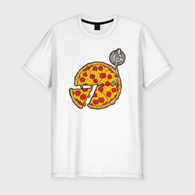 Мужская футболка хлопок Slim с принтом D j Пицца в Новосибирске, 92% хлопок, 8% лайкра | приталенный силуэт, круглый вырез ворота, длина до линии бедра, короткий рукав | d.j | dj | pizza | диджей | музыка | музыканту | пицца | прикол | шутка