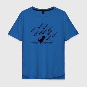 Мужская футболка хлопок Oversize с принтом Гугл дино в Новосибирске, 100% хлопок | свободный крой, круглый ворот, “спинка” длиннее передней части | Тематика изображения на принте: гугл | динозавр | испуганный | метеориты | хром