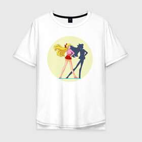 Мужская футболка хлопок Oversize с принтом Сейлор Мун в Новосибирске, 100% хлопок | свободный крой, круглый ворот, “спинка” длиннее передней части | japan | воительница | волшебница | девушка | школьница