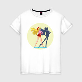Женская футболка хлопок с принтом Сейлор Мун в Новосибирске, 100% хлопок | прямой крой, круглый вырез горловины, длина до линии бедер, слегка спущенное плечо | japan | воительница | волшебница | девушка | школьница