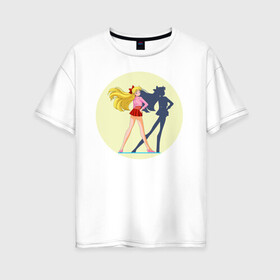 Женская футболка хлопок Oversize с принтом Сейлор Мун в Новосибирске, 100% хлопок | свободный крой, круглый ворот, спущенный рукав, длина до линии бедер
 | japan | воительница | волшебница | девушка | школьница