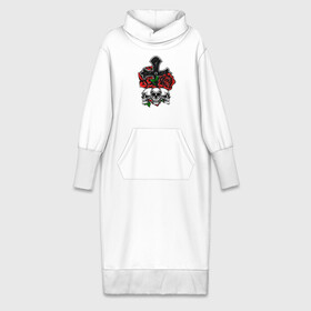 Платье удлиненное хлопок с принтом Три черепа и крест в Новосибирске,  |  | dark | tattoo | крест | розы | скелет | тату | татуировка | череп | черепа | черепушка