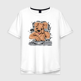 Мужская футболка хлопок Oversize с принтом DJ Bear в Новосибирске, 100% хлопок | свободный крой, круглый ворот, “спинка” длиннее передней части | beer | вечеринка | диджей | животные | иллюстрация