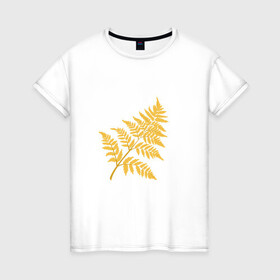 Женская футболка хлопок с принтом Жёлтый папоротник в Новосибирске, 100% хлопок | прямой крой, круглый вырез горловины, длина до линии бедер, слегка спущенное плечо | ветка | желтый | лес | листик | папоротник | природа | растение