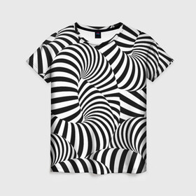 Женская футболка 3D с принтом Гипнотическая абстракция в Новосибирске, 100% полиэфир ( синтетическое хлопкоподобное полотно) | прямой крой, круглый вырез горловины, длина до линии бедер | abstraction | background | hypnosis | hypnotic abstraction | stripes | texture | zebra | абстракция | гипноз | гипнотическая абстракция | зебра | полоски | текстура | фон