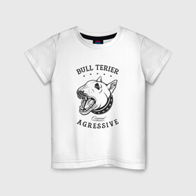 Детская футболка хлопок с принтом Агрессивный бультерьер в Новосибирске, 100% хлопок | круглый вырез горловины, полуприлегающий силуэт, длина до линии бедер | cute | dog | woof | гав | забавный | кости | пес | собака