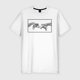 Мужская футболка хлопок Slim с принтом Сотворение Геймеров в Новосибирске, 92% хлопок, 8% лайкра | приталенный силуэт, круглый вырез ворота, длина до линии бедра, короткий рукав | ps | xbox | джостик | консоли | руки