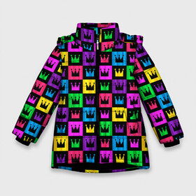 Зимняя куртка для девочек 3D с принтом Король в Новосибирске, ткань верха — 100% полиэстер; подклад — 100% полиэстер, утеплитель — 100% полиэстер. | длина ниже бедра, удлиненная спинка, воротник стойка и отстегивающийся капюшон. Есть боковые карманы с листочкой на кнопках, утяжки по низу изделия и внутренний карман на молнии. 

Предусмотрены светоотражающий принт на спинке, радужный светоотражающий элемент на пуллере молнии и на резинке для утяжки. | Тематика изображения на принте: игра | король | ладья | математика | пешка | ферзь | чёрно белые | шах и мат | шахматист | шахматная доска | шахматы