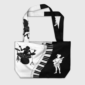 Пляжная сумка 3D с принтом Черно Белое пианино  в Новосибирске, 100% полиэстер | застегивается на металлическую кнопку; внутренний карман застегивается на молнию. Стенки укреплены специальным мягким материалом, чтобы защитить содержимое от несильных ударов
 | барабаны | музыка | пианино | черно белое