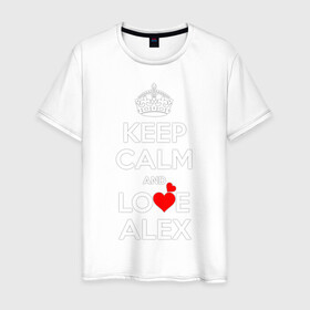 Мужская футболка хлопок с принтом Будь спок и люби Алексея в Новосибирске, 100% хлопок | прямой крой, круглый вырез горловины, длина до линии бедер, слегка спущенное плечо. | Тематика изображения на принте: hearts | keep calm and | love | будь спок и люби алексея | любите | любовь | сердца | сохраняйте | спокойствие