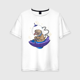 Женская футболка хлопок Oversize с принтом Пес космонавт в Новосибирске, 100% хлопок | свободный крой, круглый ворот, спущенный рукав, длина до линии бедер
 | cute | dog | woof | астронавт | гав | забавный | космонавт | космос | пес | смешной | собака