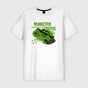 Мужская футболка хлопок Slim с принтом Monster Truck в Новосибирске, 92% хлопок, 8% лайкра | приталенный силуэт, круглый вырез ворота, длина до линии бедра, короткий рукав | Тематика изображения на принте: monster | truck | авто | автомобиль | иллюстрация