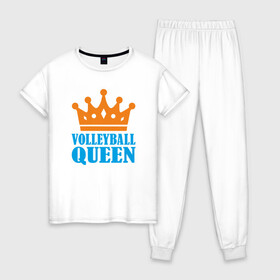 Женская пижама хлопок с принтом Королева Волейбола в Новосибирске, 100% хлопок | брюки и футболка прямого кроя, без карманов, на брюках мягкая резинка на поясе и по низу штанин | ball | beach | game | queen | sport | volley | volleyball | волейбол | волейболист | волейболистка | гол | игра | игрок | королева | корона | мяч | площадка | пляж | пляжный | победа | сетка | спорт | тренер | чемпион
